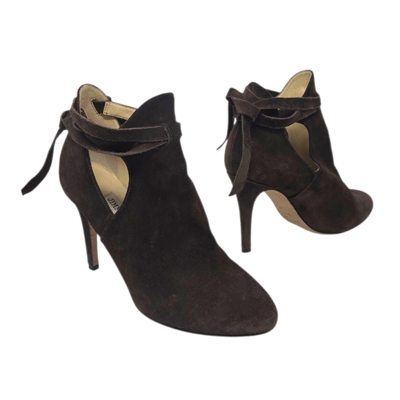 Jimmy Choo Marina Chocolate Brown Suede Stiletto Heel Cutout Bootie Heels 8.5 US - Picture 3 of 16